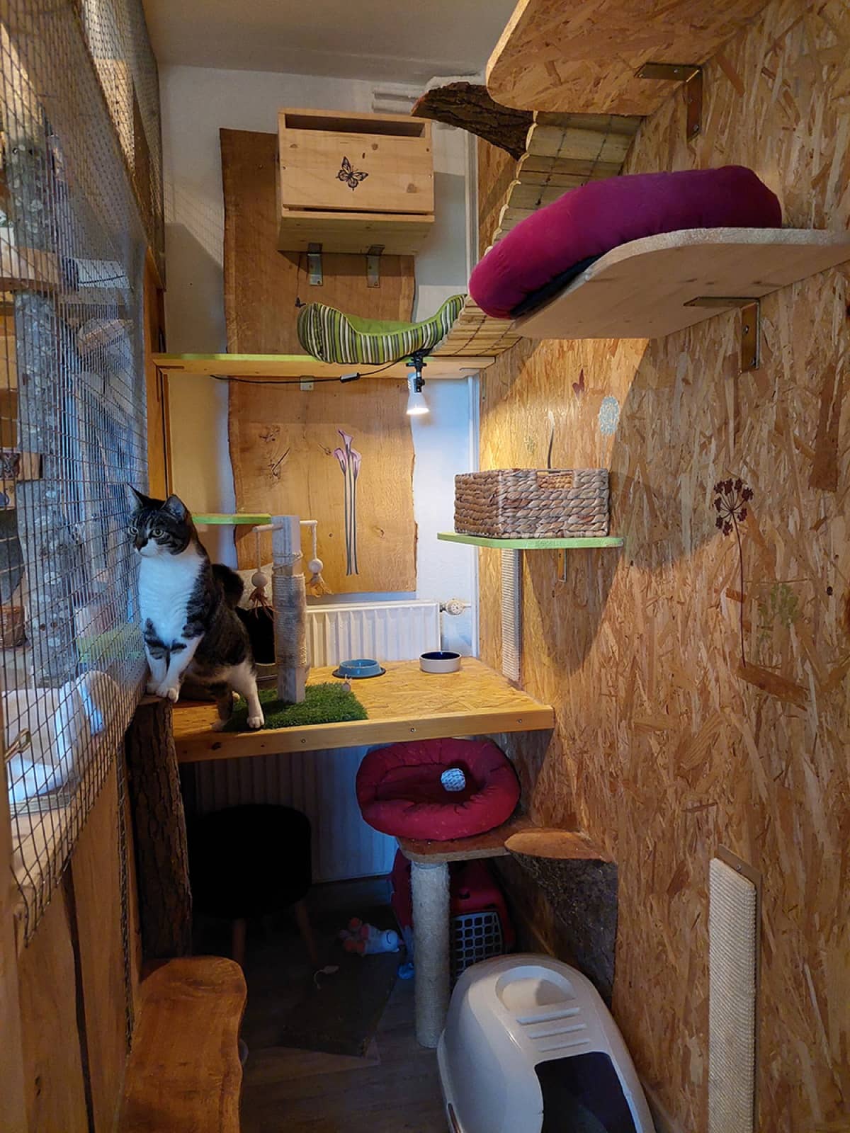 Katzenbaum bis unter die Decke im Spielzimmer